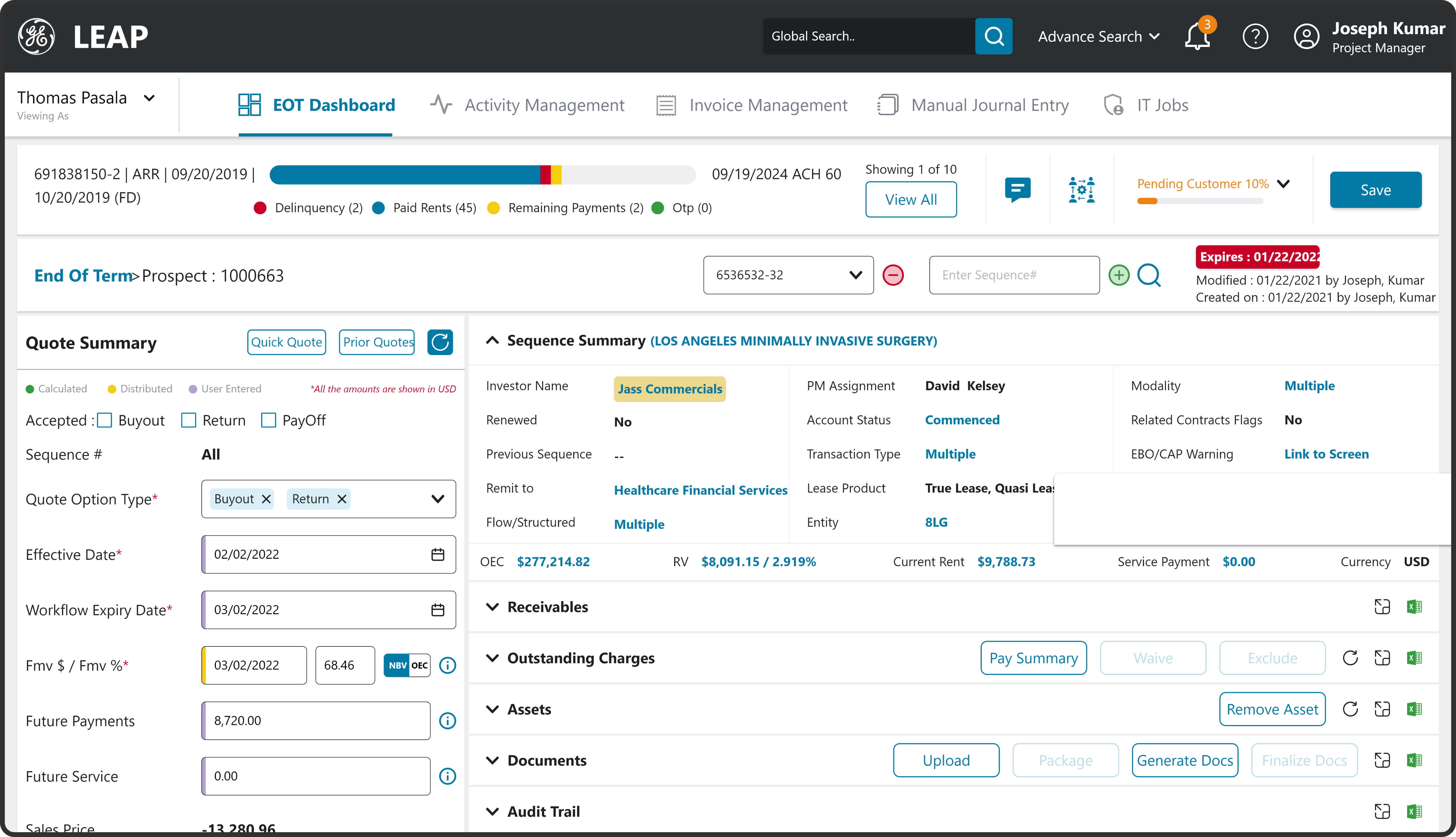High-fidelity prototype of the GE Healthcare asset management dashboard, additional view showing detailed workflow states
