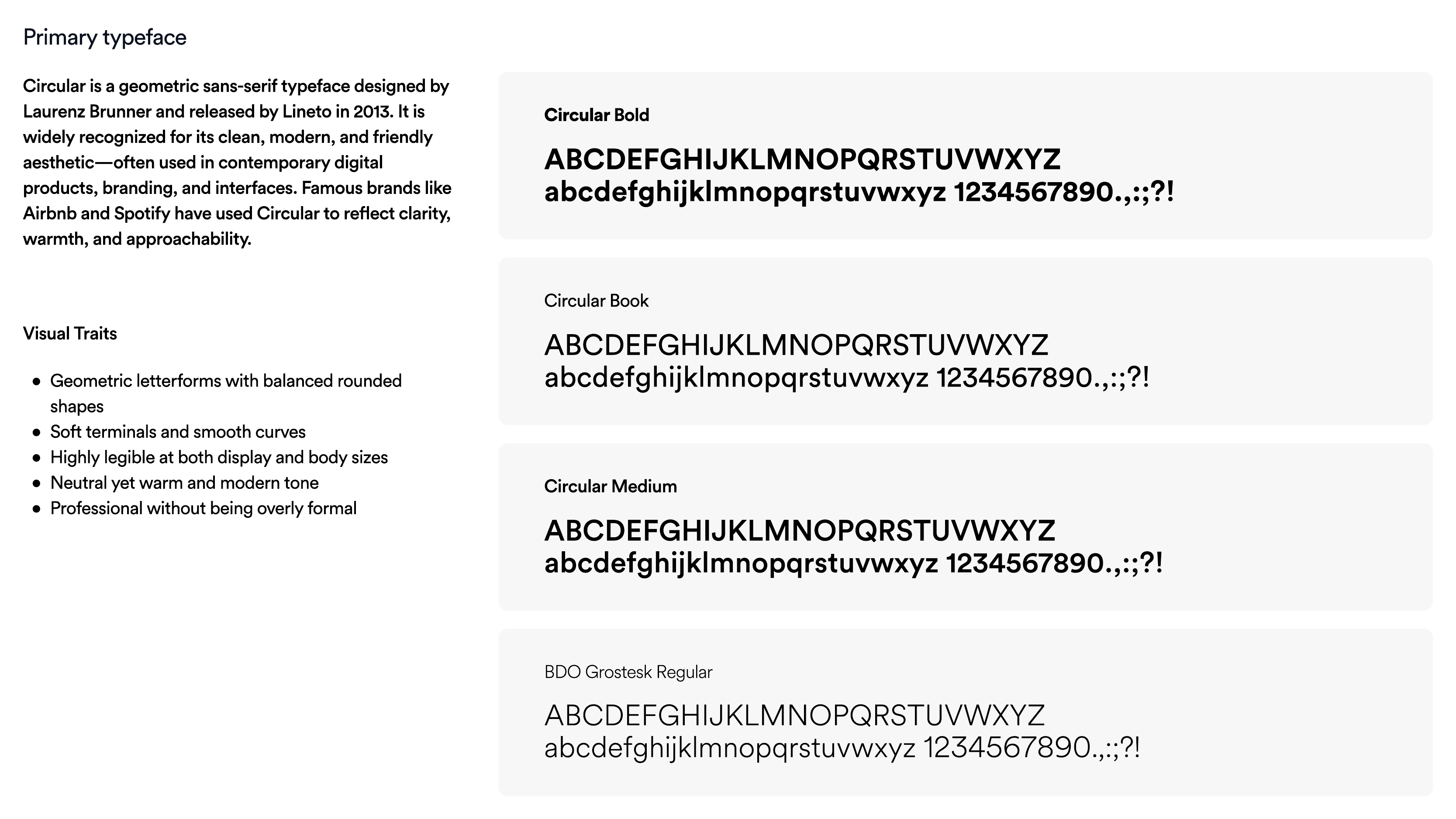 Pareexa brand guideline slide showing Circular as the primary typeface
