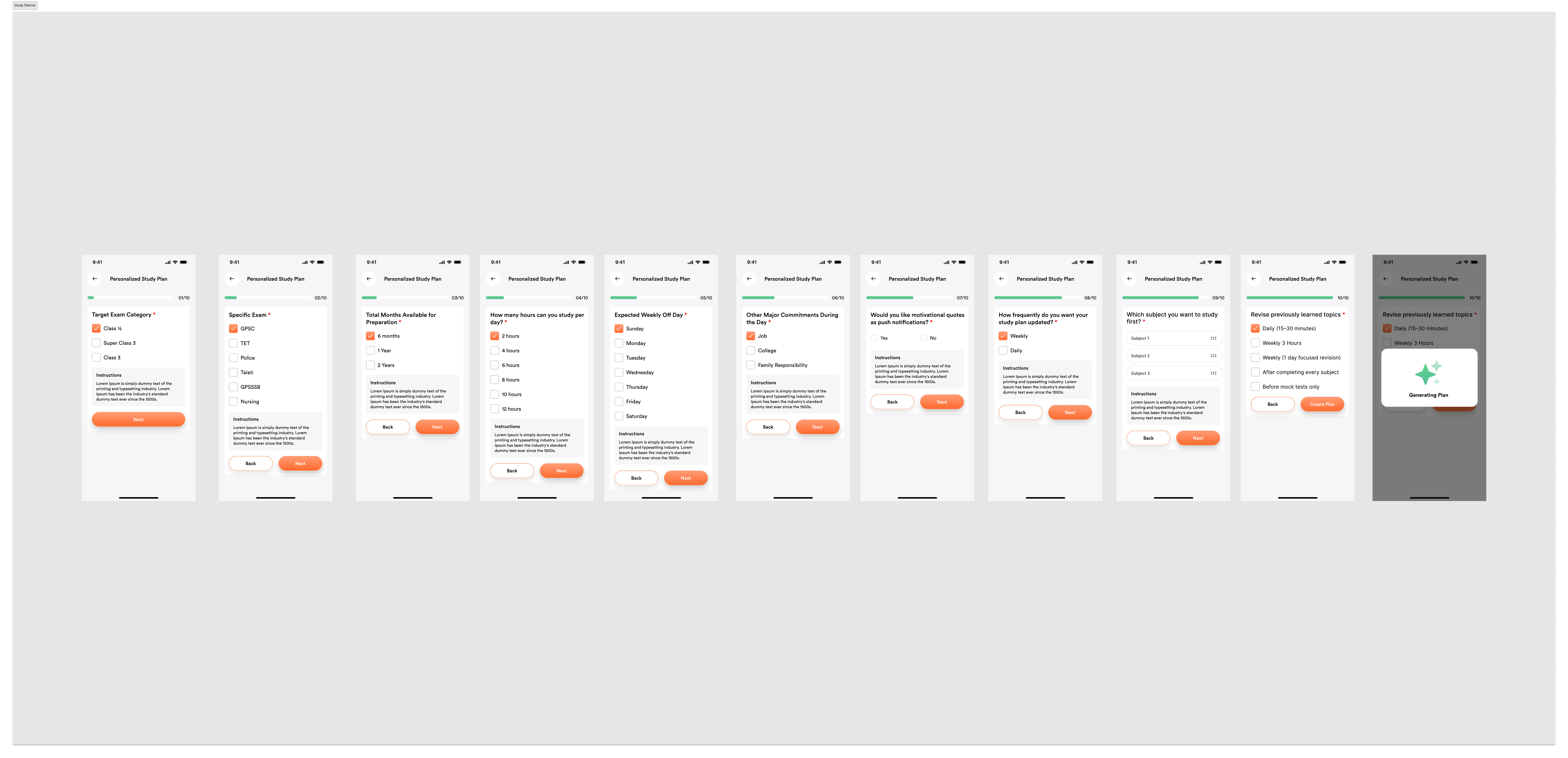 Pareexa personalized study planner screens
