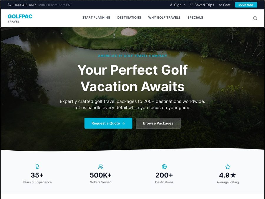 GolfPac Travel booking homepage