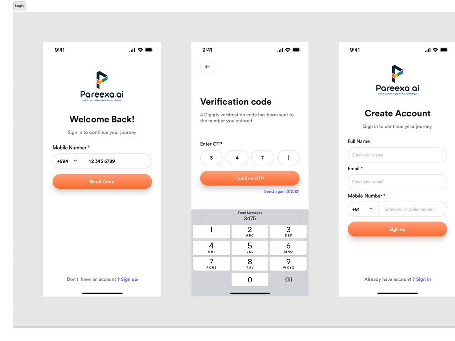 Pareexa.ai mobile onboarding screens